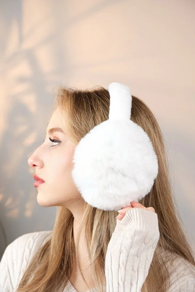 Soft White Plush Foldable Earmuffs – Cold Weather Protective Ear Warmers