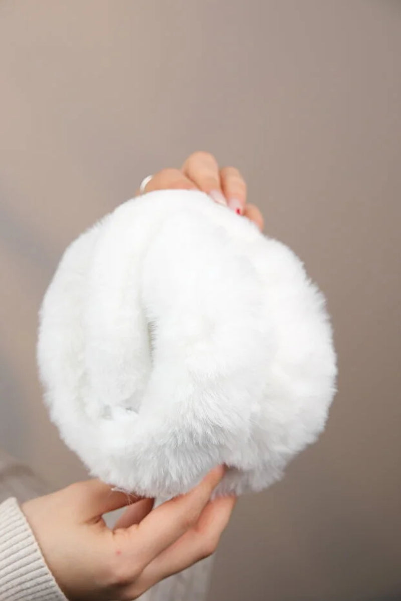 Soft White Plush Foldable Earmuffs – Cold Weather Protective Ear Warmers